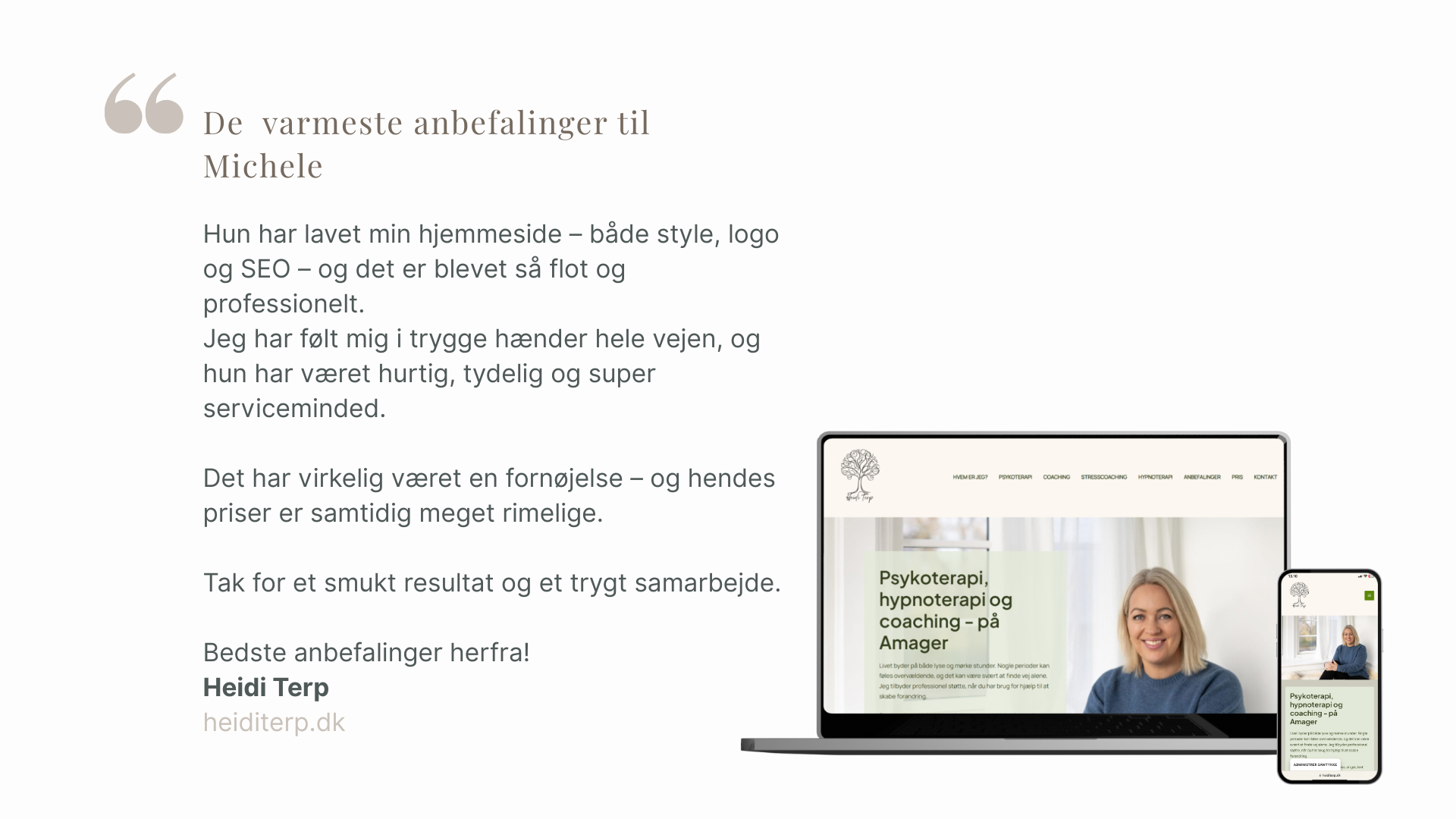 5 stjernes anbefaling af Hello Content, Michele Depenau fra Heidi Terp
